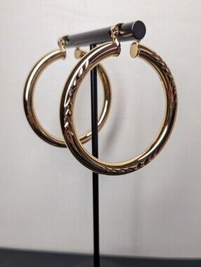 18k Gold Filled 2" Hoops With Etch Design
